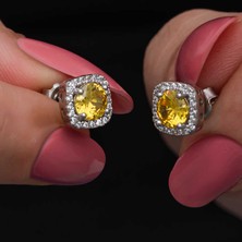 Fumeyabi Gümüş Sarı Baget Taşlı Çivili Kadın Küpe