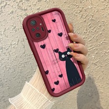 HONTINGA Xiaomi Redmi Note 10 Pro ile Uyumlu Kılıfı Düşüme Önleyici Basitlik Anti Düşme Kamera Korumali Şirin Kedi Desen Bordo Yumuşak Silikon Telefon Kılıfı K2-7183