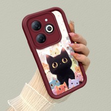 HONTINGA Tecno Spark 20 ile Uyumlu Kılıfı Düşüme Önleyici Basitlik Anti Düşme Kamera Korumali Şirin Kedi Desen Bordo Yumuşak Silikon Telefon Kılıfı K2-7183