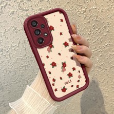 HONTINGA Samsung Galaxy A73 ile Uyumlu Kılıfı Düşüme Önleyici Basitlik Anti Düşme Kamera Korumali Şirin Rose Desen Bordo Yumuşak Silikon Telefon Kılıfı K2-7184
