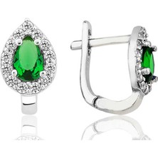 Fumeyabi Gümüş Yeşil Taşlı Damla J Kadın Küpe