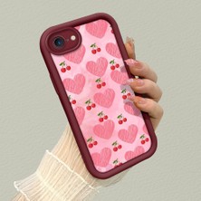 HONTINGA iPhone 8 ile Uyumlu Kılıfı Düşüme Önleyici Basitlik Anti Düşme Kamera Korumali Şirin Vişne Desen Bordo Yumuşak Silikon Telefon Kılıfı K2-7185