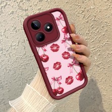 HONTINGA Realme Note 50 4g ile Uyumlu Kılıfı Düşüme Önleyici Basitlik Anti Düşme Kamera Korumali Şirin Vişne Desen Bordo Yumuşak Silikon Telefon Kılıfı K2-7185