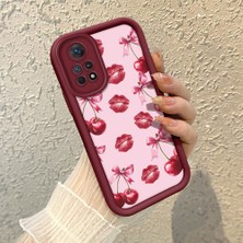 HONTINGA Xiaomi Redmi Note 11 Pro ile Uyumlu Kılıfı Düşüme Önleyici Basitlik Anti Düşme Kamera Korumali Şirin Vişne Desen Bordo Yumuşak Silikon Telefon Kılıfı K2-7185