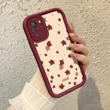 HONTINGA Xiaomi Redmi Note 10S ile Uyumlu Kılıfı Düşüme Önleyici Basitlik Anti Düşme Kamera Korumali Şirin Rose Desen Bordo Yumuşak Silikon Telefon Kılıfı K2-7184