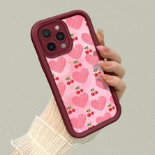 HONTINGA iPhone 14 Pro Max ile Uyumlu Kılıfı Düşüme Önleyici Basitlik Anti Düşme Kamera Korumali Şirin Vişne Desen Bordo Yumuşak Silikon Telefon Kılıfı K2-7185
