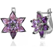 Fumeyabi Gümüş Mor Lotus Çiçeği Kadın Küpe