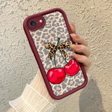 HONTINGA iPhone 8 ile Uyumlu Kılıfı Düşüme Önleyici Basitlik Anti Düşme Kamera Korumali Pardalı Desen Bordo Yumuşak Silikon Telefon Kılıfı K2-7187