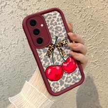 HONTINGA Samsung Galaxy S24 Fe ile Uyumlu Kılıfı Düşüme Önleyici Basitlik Anti Düşme Kamera Korumali Pardalı Desen Bordo Yumuşak Silikon Telefon Kılıfı K2-7187