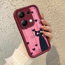 HONTINGA Xiaomi Redmi Note 13 Pro 4g ile Uyumlu Kılıfı Düşüme Önleyici Basitlik Anti Düşme Kamera Korumali Şirin Kedi Desen Bordo Yumuşak Silikon Telefon Kılıfı K2-7183