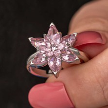 Fumeyabi Gümüş Pembe Lotus Çiçeği Kadın Yüzük