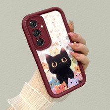 HONTINGA Samsung Galaxy A16 ile Uyumlu Kılıfı Düşüme Önleyici Basitlik Anti Düşme Kamera Korumali Şirin Kedi Desen Bordo Yumuşak Silikon Telefon Kılıfı K2-7183