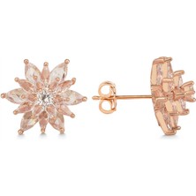 Fumeyabi Gümüş Rose 4 Katman Lotus Çiçeği Kadın Çivili Küpe