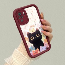 HONTINGA Xiaomi Redmi Note 10 ile Uyumlu Kılıfı Düşüme Önleyici Basitlik Anti Düşme Kamera Korumali Şirin Kedi Desen Bordo Yumuşak Silikon Telefon Kılıfı K2-7183
