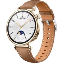 Sneezy Huawei Watch GT4 41mm İle Uyumlu Gümüş Metal Tokalı Deri Zarif Şık Kordon