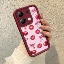 HONTINGA Xiaomi Redmi Note 13 ile Uyumlu Kılıfı Düşüme Önleyici Basitlik Anti Düşme Kamera Korumali Şirin Vişne Desen Bordo Yumuşak Silikon Telefon Kılıfı K2-7185