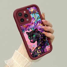 HONTINGA iPhone 16 Pro ile Uyumlu Kılıfı Düşüme Önleyici Basitlik Anti Düşme Kamera Korumali Pardalı Desen Bordo Yumuşak Silikon Telefon Kılıfı K2-7187