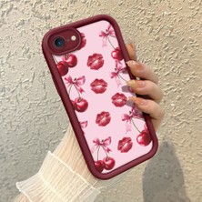 HONTINGA iPhone Se 2020 ile Uyumlu Kılıfı Düşüme Önleyici Basitlik Anti Düşme Kamera Korumali Şirin Vişne Desen Bordo Yumuşak Silikon Telefon Kılıfı K2-7185