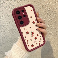 HONTINGA Samsung Galaxy S25 Ultra ile Uyumlu Kılıfı Düşüme Önleyici Basitlik Anti Düşme Kamera Korumali Şirin Rose Desen Bordo Yumuşak Silikon Telefon Kılıfı K2-7184