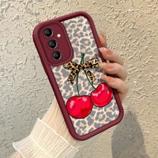 HONTINGA Samsung Galaxy A14 ile Uyumlu Kılıfı Düşüme Önleyici Basitlik Anti Düşme Kamera Korumali Pardalı Desen Bordo Yumuşak Silikon Telefon Kılıfı K2-7187