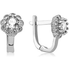 Fumeyabi Gümüş Beyaz Çiçek Desenli Yuvarlak J Kadın Küpe