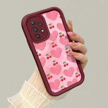 HONTINGA Samsung Galaxy A52S 5g ile Uyumlu Kılıfı Düşüme Önleyici Basitlik Anti Düşme Kamera Korumali Şirin Vişne Desen Bordo Yumuşak Silikon Telefon Kılıfı K2-7185