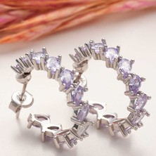 Fumeyabi Gümüş Lila Taşlı Damla Çivili Kadın Küpe