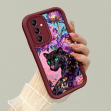 HONTINGA Samsung Galaxy A14 ile Uyumlu Kılıfı Düşüme Önleyici Basitlik Anti Düşme Kamera Korumali Pardalı Desen Bordo Yumuşak Silikon Telefon Kılıfı K2-7187
