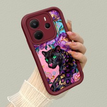 HONTINGA Xiaomi Redmi Note 14 ile Uyumlu Kılıfı Düşüme Önleyici Basitlik Anti Düşme Kamera Korumali Pardalı Desen Bordo Yumuşak Silikon Telefon Kılıfı K2-7187