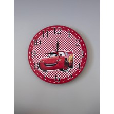 PremiumPort Ahşap Arabalar Duvar Saati, Çocuk Odası Dekoru, 30X30 Cm, Şimşek Mcqueen