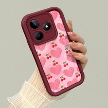 HONTINGA Realme Note 50 ile Uyumlu Kılıfı Düşüme Önleyici Basitlik Anti Düşme Kamera Korumali Şirin Vişne Desen Bordo Yumuşak Silikon Telefon Kılıfı K2-7185