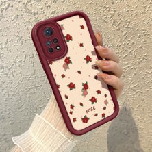 HONTINGA Xiaomi Redmi Note 11 Pro ile Uyumlu Kılıfı Düşüme Önleyici Basitlik Anti Düşme Kamera Korumali Şirin Rose Desen Bordo Yumuşak Silikon Telefon Kılıfı K2-7184