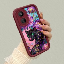 HONTINGA Poco C65 ile Uyumlu Kılıfı Düşüme Önleyici Basitlik Anti Düşme Kamera Korumali Pardalı Desen Bordo Yumuşak Silikon Telefon Kılıfı K2-7187