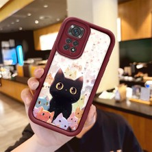 HONTINGA Xiaomi Redmi Note 11 ile Uyumlu Kılıfı Düşüme Önleyici Basitlik Anti Düşme Kamera Korumali Şirin Kedi Desen Bordo Yumuşak Silikon Telefon Kılıfı K2-7183