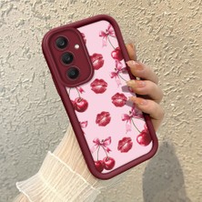 HONTINGA Samsung Galaxy S25 ile Uyumlu Kılıfı Düşüme Önleyici Basitlik Anti Düşme Kamera Korumali Şirin Vişne Desen Bordo Yumuşak Silikon Telefon Kılıfı K2-7185