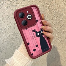 HONTINGA Tecno Spark Go 2024 ile Uyumlu Kılıfı Düşüme Önleyici Basitlik Anti Düşme Kamera Korumali Şirin Kedi Desen Bordo Yumuşak Silikon Telefon Kılıfı K2-7183