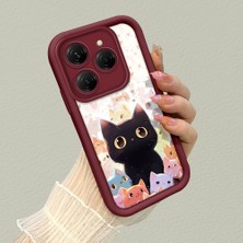 HONTINGA Tecno Spark 20 Pro ile Uyumlu Kılıfı Düşüme Önleyici Basitlik Anti Düşme Kamera Korumali Şirin Kedi Desen Bordo Yumuşak Silikon Telefon Kılıfı K2-7183