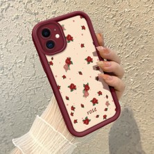 HONTINGA iPhone 12 ile Uyumlu Kılıfı Düşüme Önleyici Basitlik Anti Düşme Kamera Korumali Şirin Rose Desen Bordo Yumuşak Silikon Telefon Kılıfı K2-7184