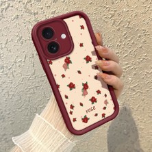HONTINGA iPhone 16 ile Uyumlu Kılıfı Düşüme Önleyici Basitlik Anti Düşme Kamera Korumali Şirin Rose Desen Bordo Yumuşak Silikon Telefon Kılıfı K2-7184