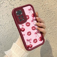 HONTINGA Xiaomi Redmi Note 11S ile Uyumlu Kılıfı Düşüme Önleyici Basitlik Anti Düşme Kamera Korumali Şirin Vişne Desen Bordo Yumuşak Silikon Telefon Kılıfı K2-7185