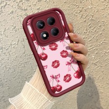 HONTINGA Xiaomi Redmi Note 14 Pro Plus ile Uyumlu Kılıfı Düşüme Önleyici Basitlik Anti Düşme Kamera Korumali Şirin Vişne Desen Bordo Yumuşak Silikon Telefon Kılıfı K2-7185