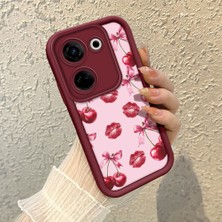 HONTINGA Tecno Camon 20 Pro 4g ile Uyumlu Kılıfı Düşüme Önleyici Basitlik Anti Düşme Kamera Korumali Şirin Vişne Desen Bordo Yumuşak Silikon Telefon Kılıfı K2-7185