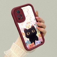 HONTINGA Xiaomi Redmi Note 12 Pro 4g ile Uyumlu Kılıfı Düşüme Önleyici Basitlik Anti Düşme Kamera Korumali Şirin Kedi Desen Bordo Yumuşak Silikon Telefon Kılıfı K2-7183
