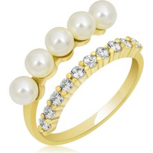 Fumeyabi Gümüş Gold Ayarlanabilir Inci Taşlı Kadın Yüzük