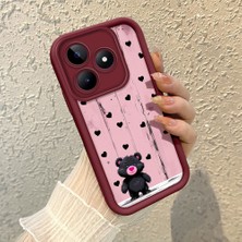 HONTINGA Realme C53 ile Uyumlu Kılıfı Düşüme Önleyici Basitlik Anti Düşme Kamera Korumali Kalp Desen Bordo Yumuşak Silikon Telefon Kılıfı K2-7186