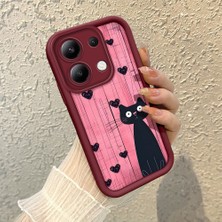HONTINGA Xiaomi Redmi Note 13 4g ile Uyumlu Kılıfı Düşüme Önleyici Basitlik Anti Düşme Kamera Korumali Şirin Kedi Desen Bordo Yumuşak Silikon Telefon Kılıfı K2-7183