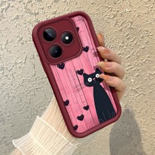 HONTINGA Realme C53 ile Uyumlu Kılıfı Düşüme Önleyici Basitlik Anti Düşme Kamera Korumali Şirin Kedi Desen Bordo Yumuşak Silikon Telefon Kılıfı K2-7183