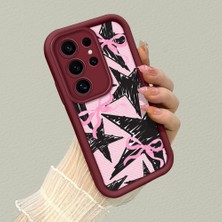 HONTINGA Samsung Galaxy S25 Ultra ile Uyumlu Kılıfı Düşüme Önleyici Basitlik Anti Düşme Kamera Korumali Kalp Desen Bordo Yumuşak Silikon Telefon Kılıfı K2-7186