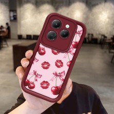 HONTINGA Infinix Hot 40 ile Uyumlu Kılıfı Düşüme Önleyici Basitlik Anti Düşme Kamera Korumali Şirin Vişne Desen Bordo Yumuşak Silikon Telefon Kılıfı K2-7185
