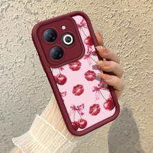 HONTINGA Tecno Spark Go 2024 ile Uyumlu Kılıfı Düşüme Önleyici Basitlik Anti Düşme Kamera Korumali Şirin Vişne Desen Bordo Yumuşak Silikon Telefon Kılıfı K2-7185